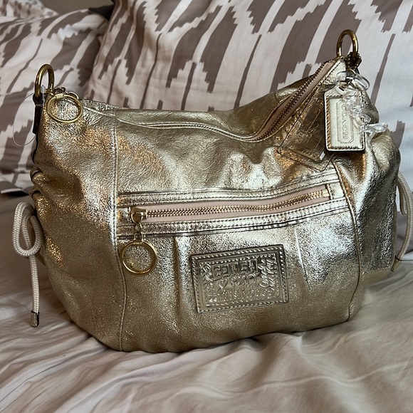 Coach Poppy Jazzy Hobo Purse Handbag Gold Metallic - Picture 3 of 9